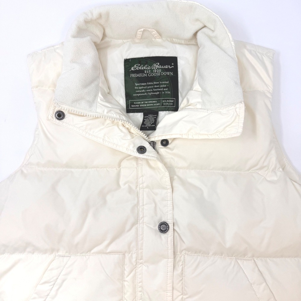 Eddie Bauer Womens Large Premium Goose Down Puffer Vest Cream Off-White